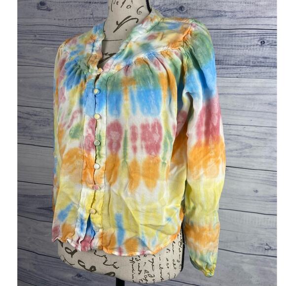 Young Fabulous & Broke Button Front Crop Top Womens S Rainbow Tie Dye Hi Low - Picture 4 of 12